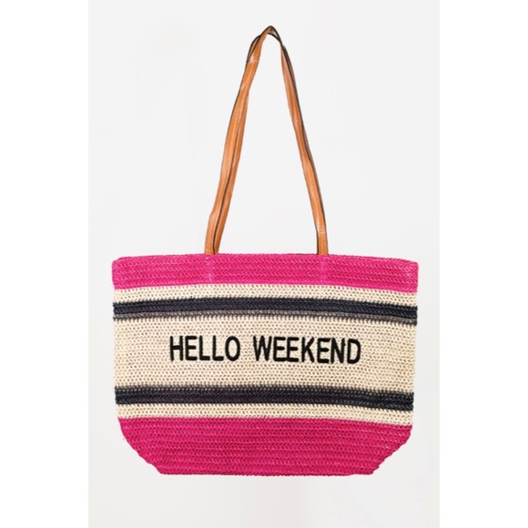 Handbags - SOLD OUT Fuchsia Hello Weekend Straw Braided Tote Bag